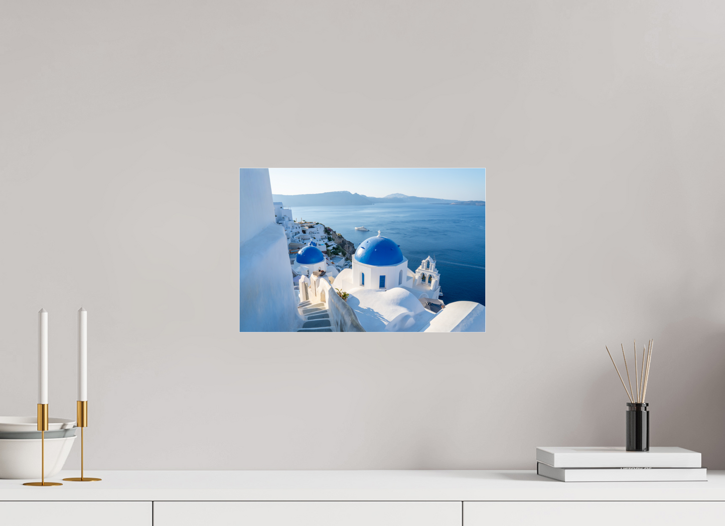 15 x 10″, Acrylic Glass 0.08mm Fuji Crystal Archive DP II The Blue Domes of Oía