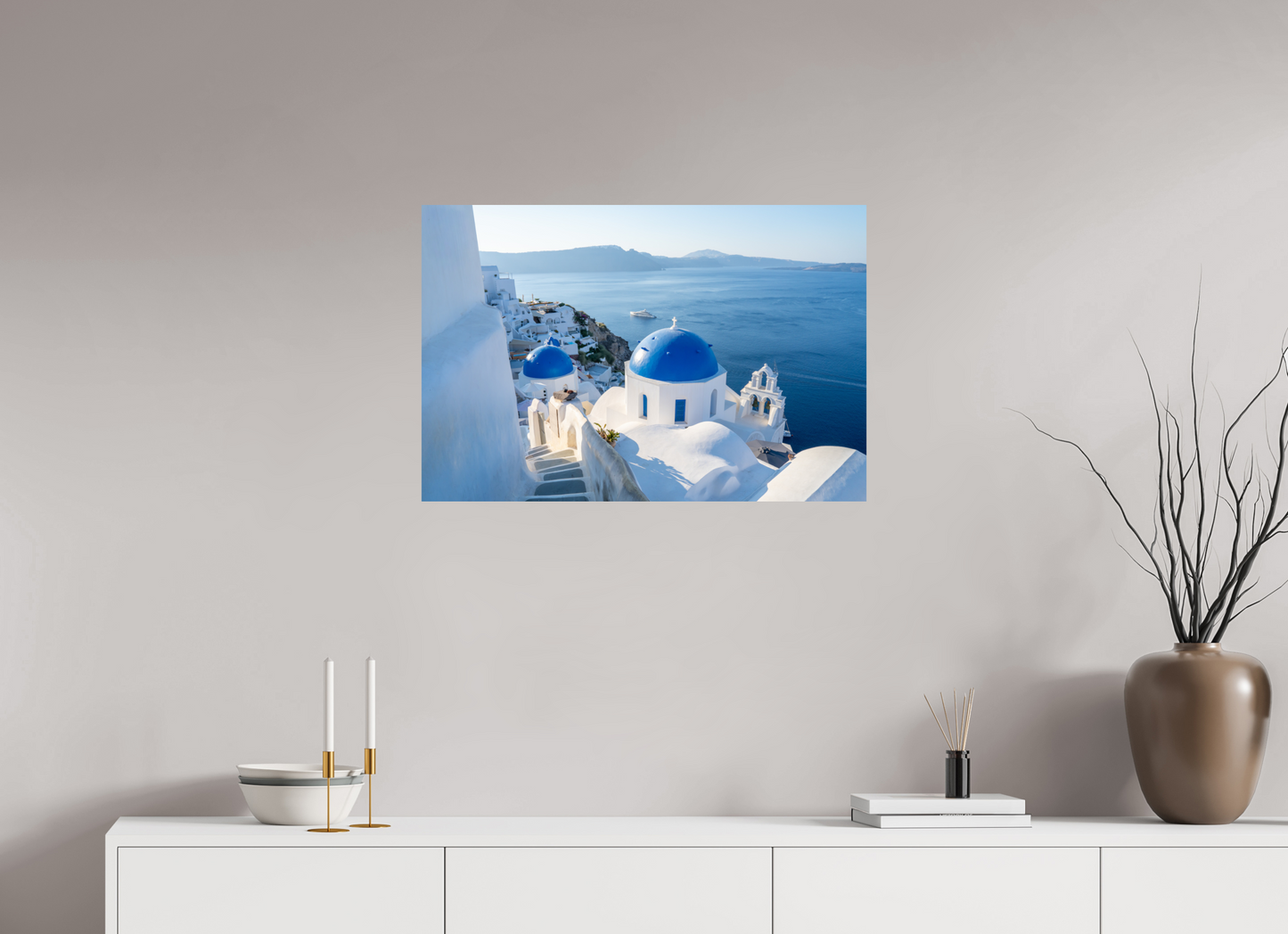30 x 20″, ChromaLuxe HD Metal Print The Blue Domes of Oía